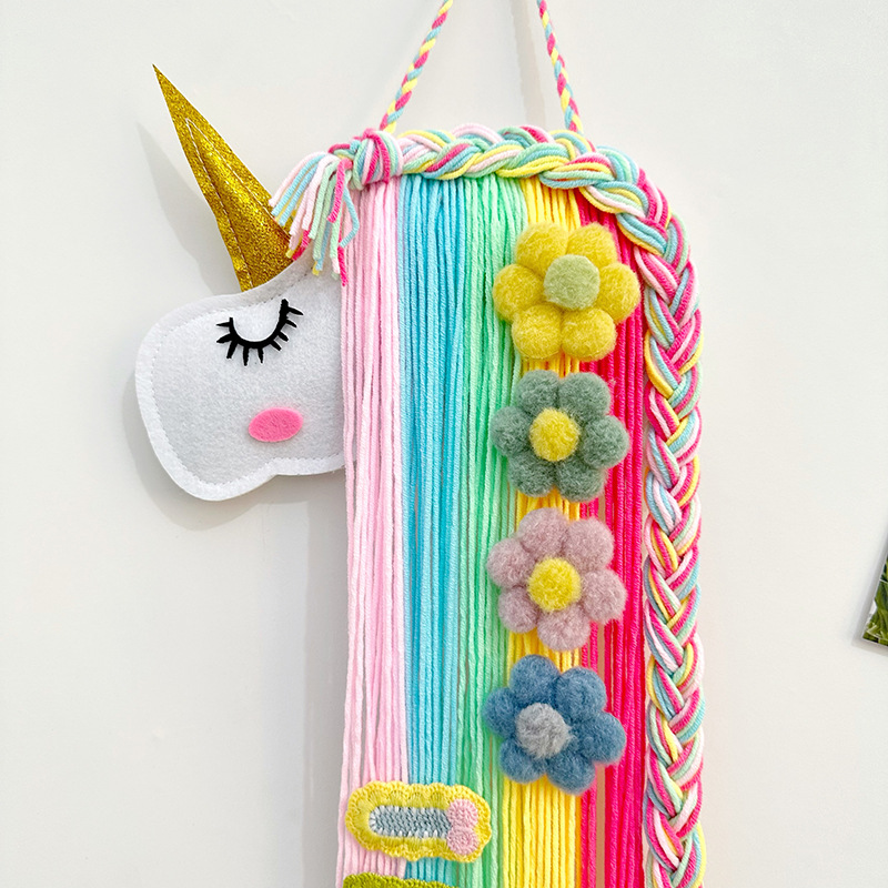ins独角兽儿童发夹发饰收纳带整理架壁挂毛毡动物头儿童房间挂饰详情5