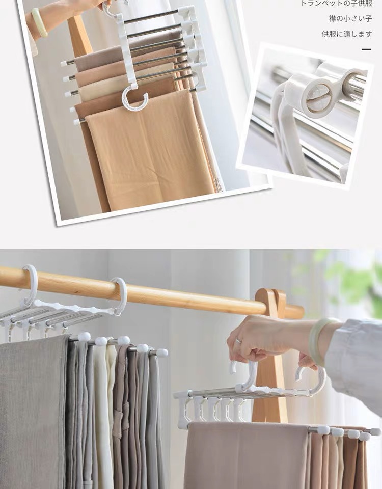 Hot-selling multi-layer folding multi-functional home dormitory wardrobe, tracer storage clothes hanger, stainless steel telescopic magic pants rack pic 7