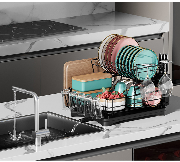 Cross-border Amazon bowl and plate draining rack, double-layer multi-functional bowl and chopstick storage rack, household kitchen water cup storage rack pic 3