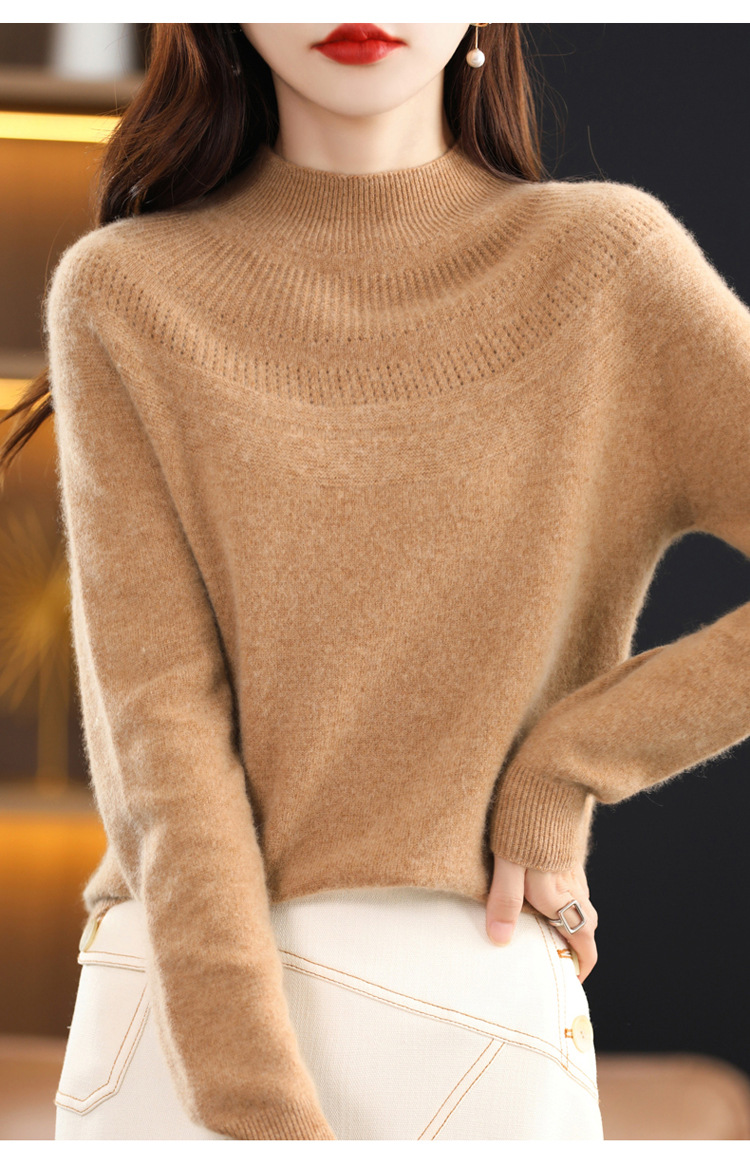 秋冬新款100羊毛衫女半高领一线成衣套头针织长袖羊绒毛衣打底衫详情23