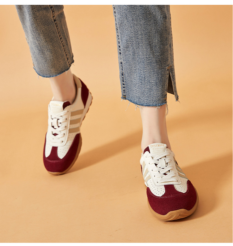 蜜蜂一狼旗舰店高端秋季德训女鞋休闲真皮运动阿甘鞋透气女士潮鞋详情29