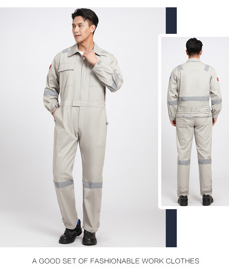 Wholesale pure cotton one-piece work clothes, reflective crew work clothes, labor protection clothes, long-sleeved spring and autumn all-cotton anti-static one-piece clothes pic 12