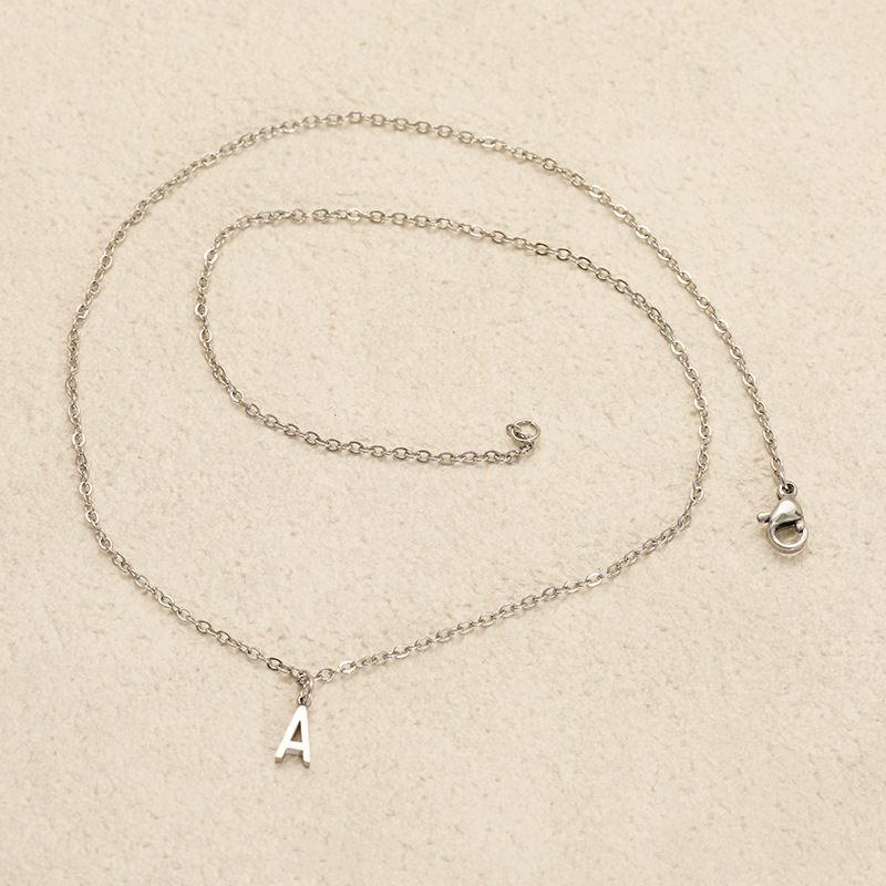 A new cross-border stainless steel necklace with 26 English letters from Europe and America, featuring a fashionable and simple letter pendant and collarbone chain pic 12