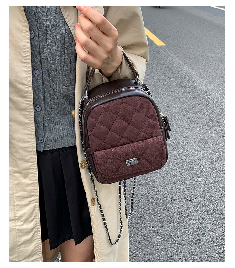 时尚小香风菱格链条女包新款绒面双肩包小众百搭手提包儒雅休闲包详情10