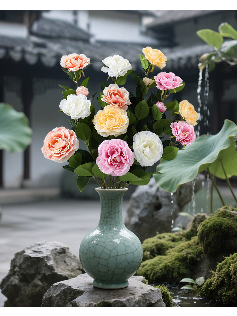 多头仿真山茶花枝栀子花餐桌客厅家居装饰假花插花树造景拍照道具详情6