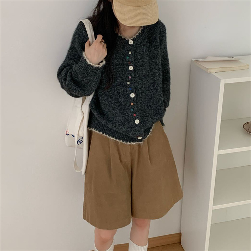 2025秋冬季韩系慵懒风彩扣针织开衫百搭上衣宽松软糯女式毛衣外套详情9