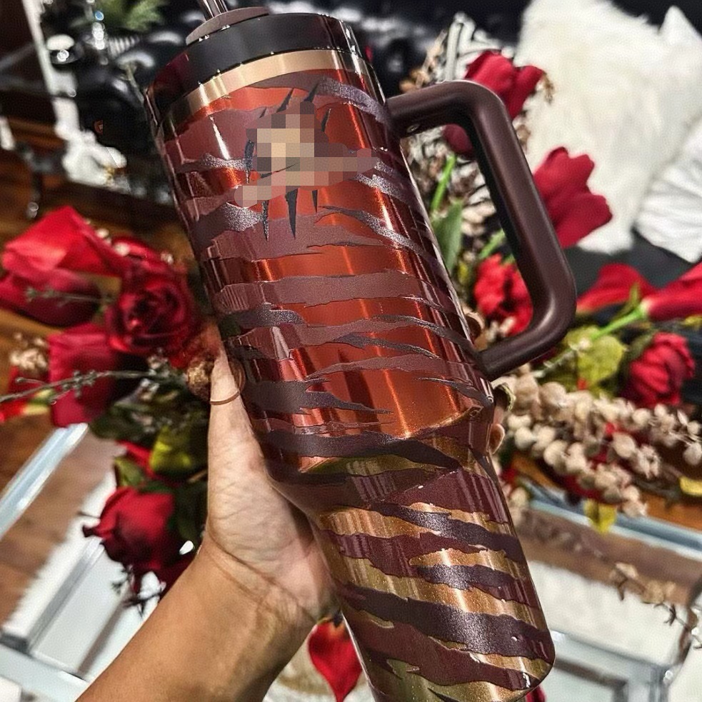 Новый стальной стакан Стэнли леопарда 40oz с большой емкостью рукоятки охлаждающей стальной трубочки pic 1