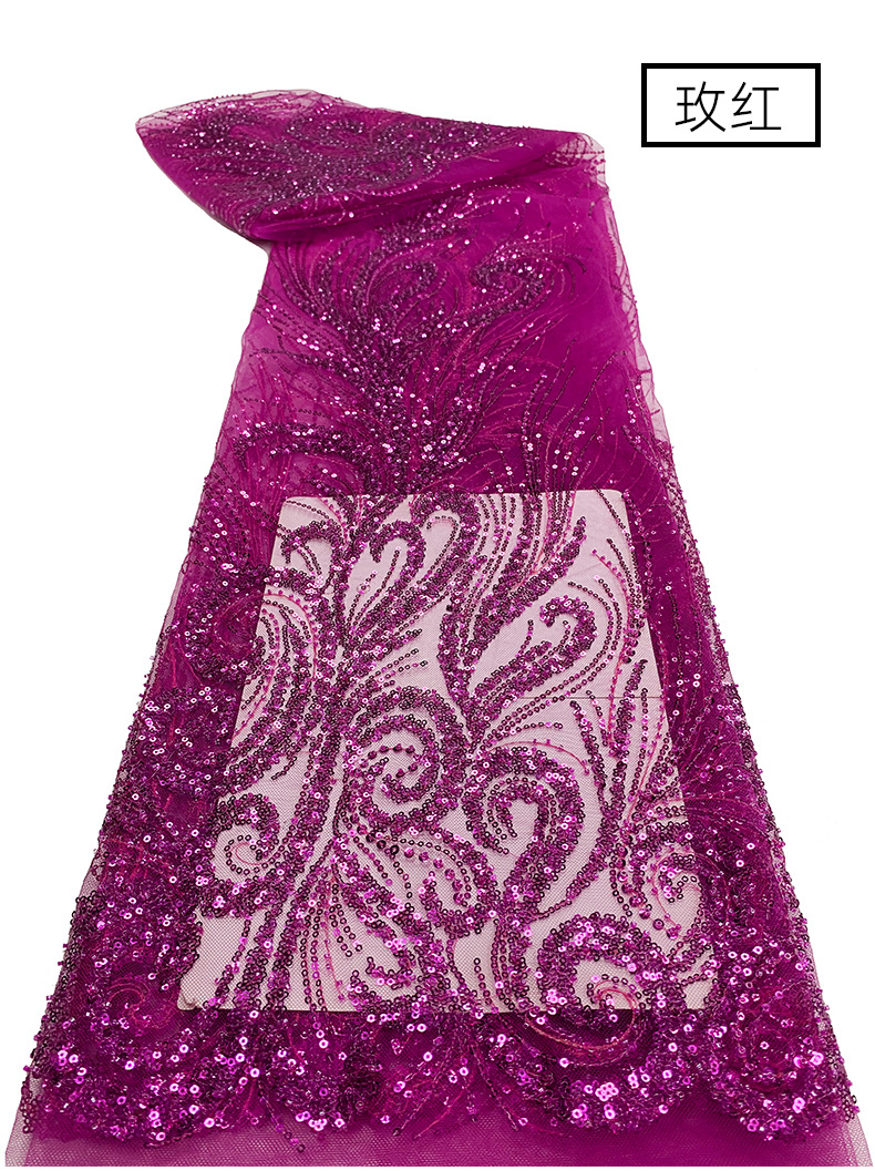 中大专供珠管珠子亮片网布蕾丝绣花婚纱礼服面料立体花朵亮片面料详情22