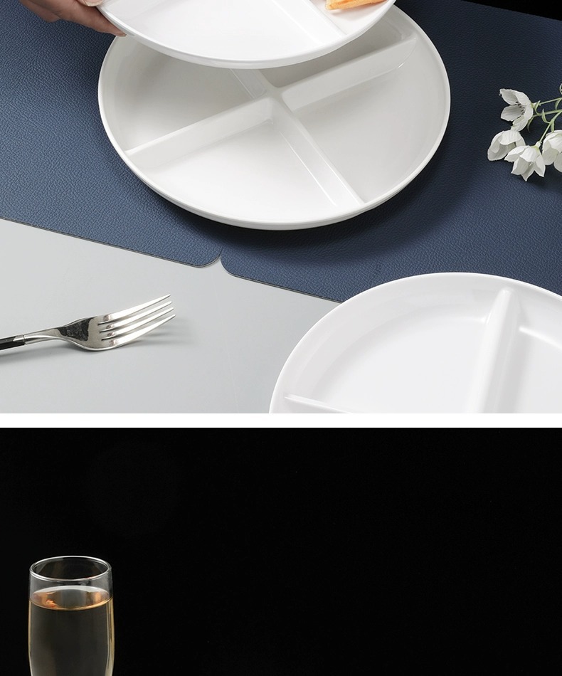 白色简约四格餐盘密胺餐具加厚一人食早餐定量盘子分隔盘分格餐盘详情14