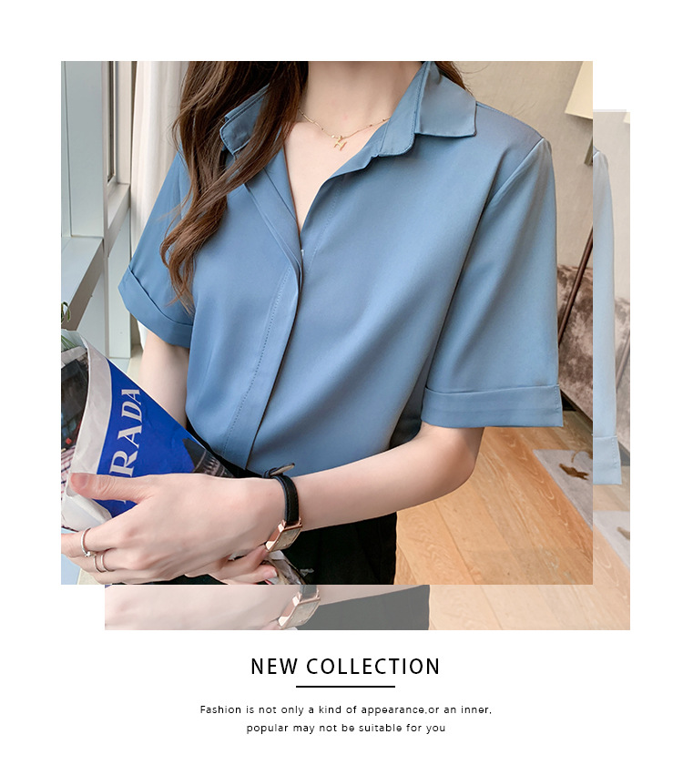 Real photos of in-stock 2025 summer new chiffon shirt for women, short-sleeved, simple and elegant office lady shirt and top for women pic 11