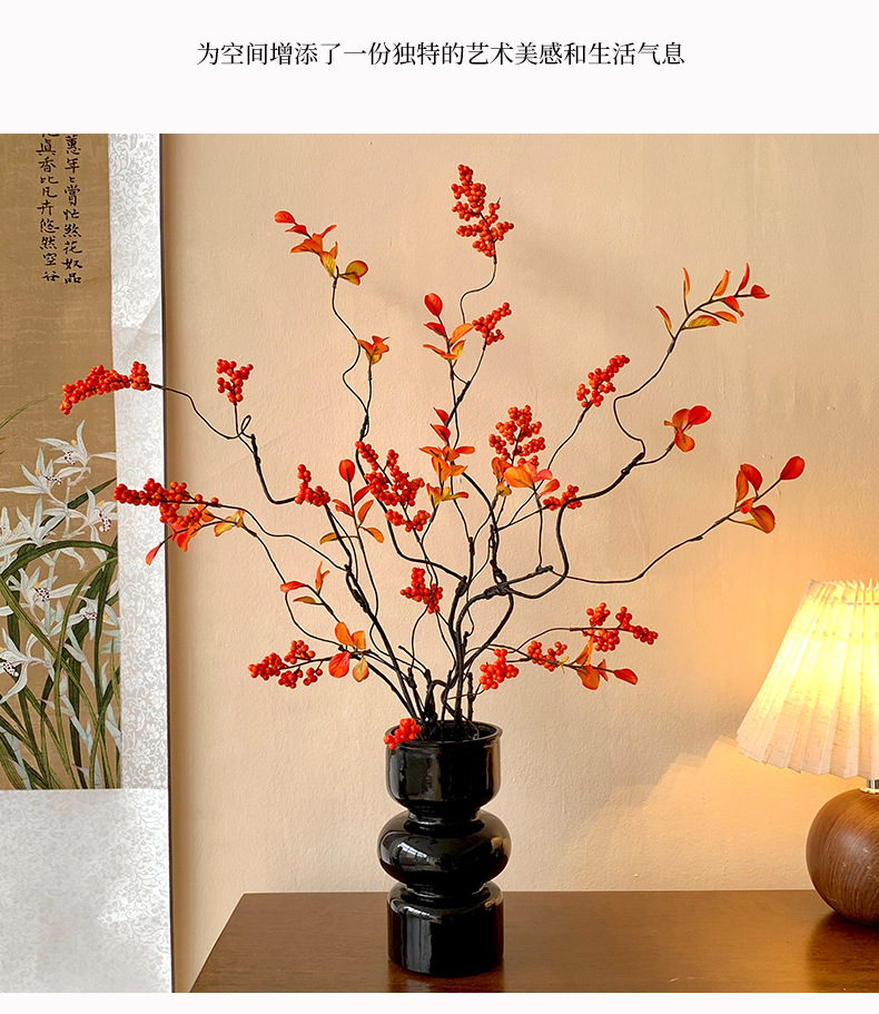 2026新年装饰花假花仿真花客厅摆设发财果红果装饰新中式插花摆件详情10