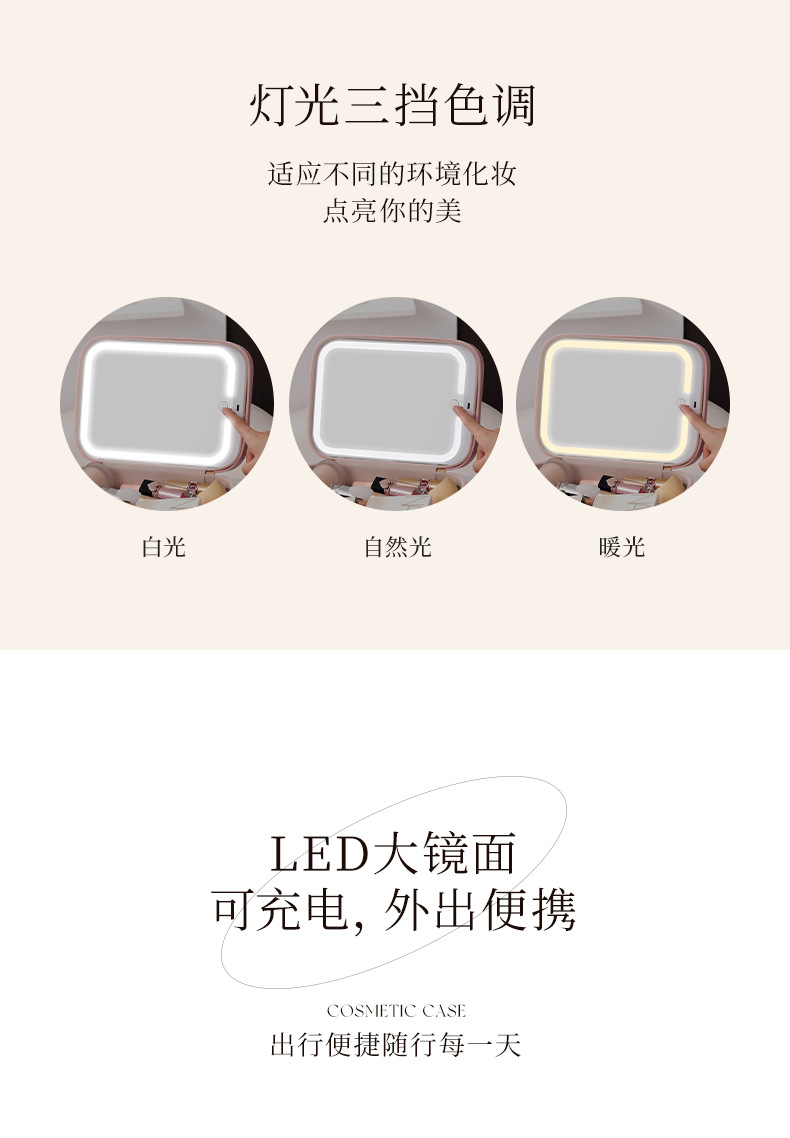 2024化妆箱化妆师高级感带镜子大容量贴钻嘴唇LED灯化妆包伴手礼详情4