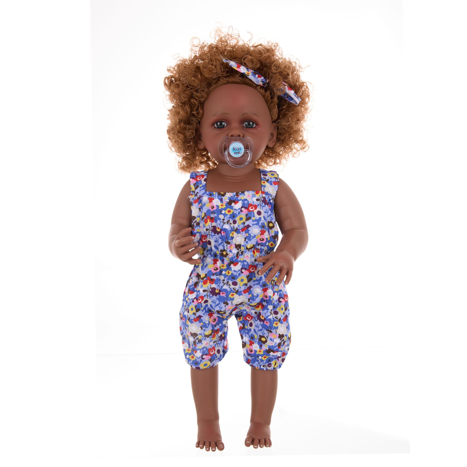 55cm cross-border new simulation baby rebirth doll, African black kid, cute curly hair, vinyl companion toy figure pic 13
