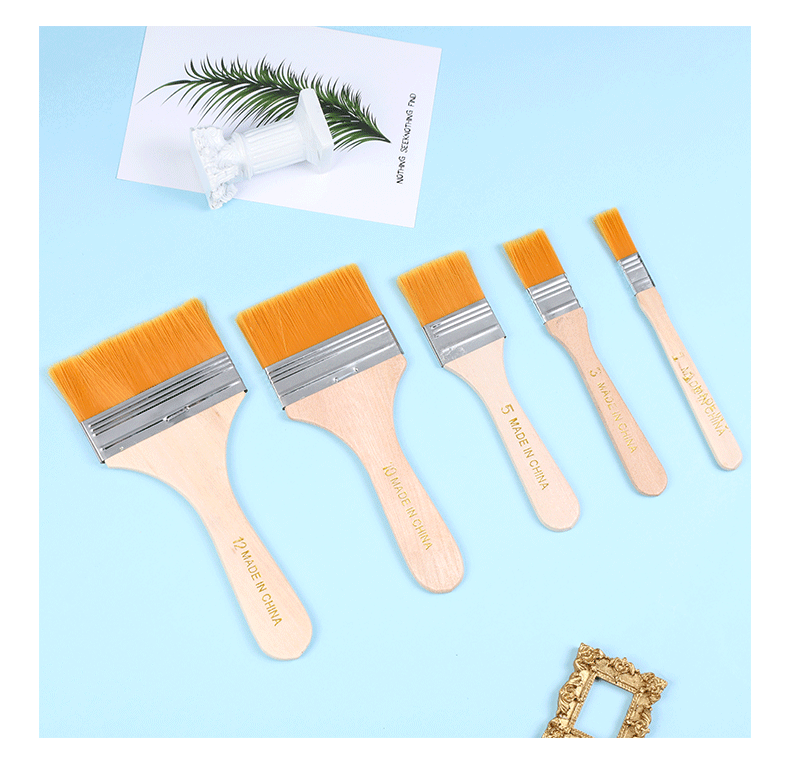 Boyi Xuan Yellow wool solid Wood 1-12 long-handled background texture painting paint brush tool Nylon oil painting board brush pic 8