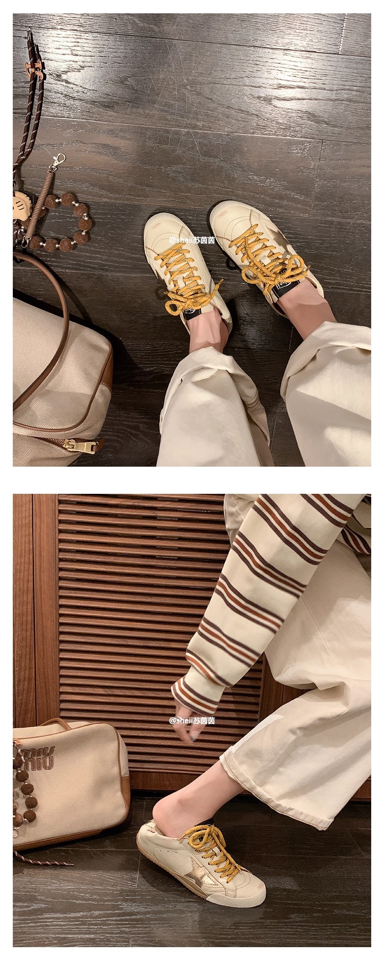 【苏茵茵】二代版~擦色小牛皮复古鸳鸯带板鞋女星星鞋厚底小脏鞋详情19