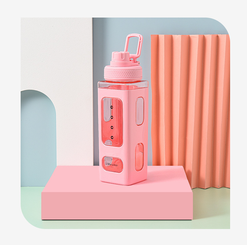New high-appearure-level macaron-colored square water cup, large-capacity portable hand-held drinking cup, silicone straw water bottle pic 10