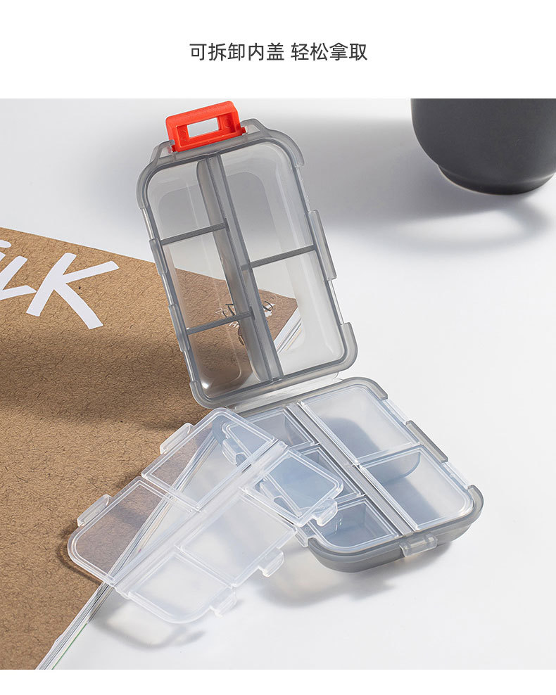 Cross-border double-layer small medicine box, packaging box, portable pill box, transparent 10-compartment sealed medicine storage box pic 10