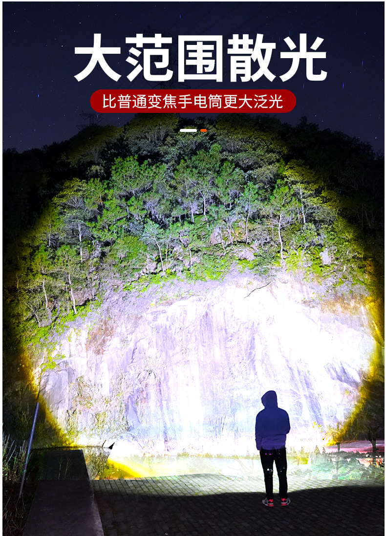 跨境新款户外手电筒强光聚光炮十万流明数显白激光手电筒充电便携详情10