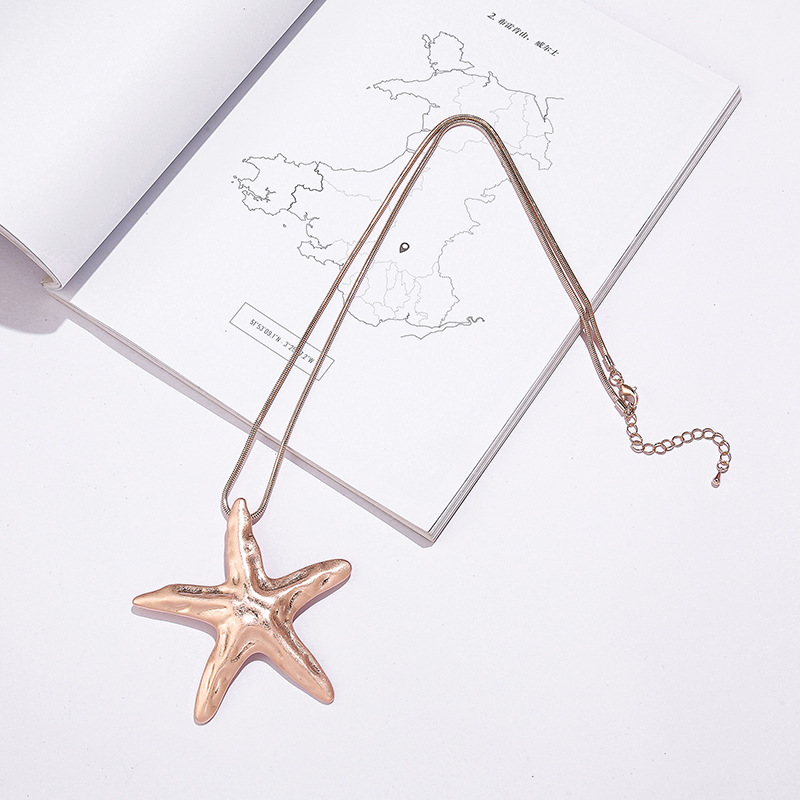 亚马逊跨境爆款饰品欧美时尚几何海星合金长女性珠宝项链毛衣链详情5