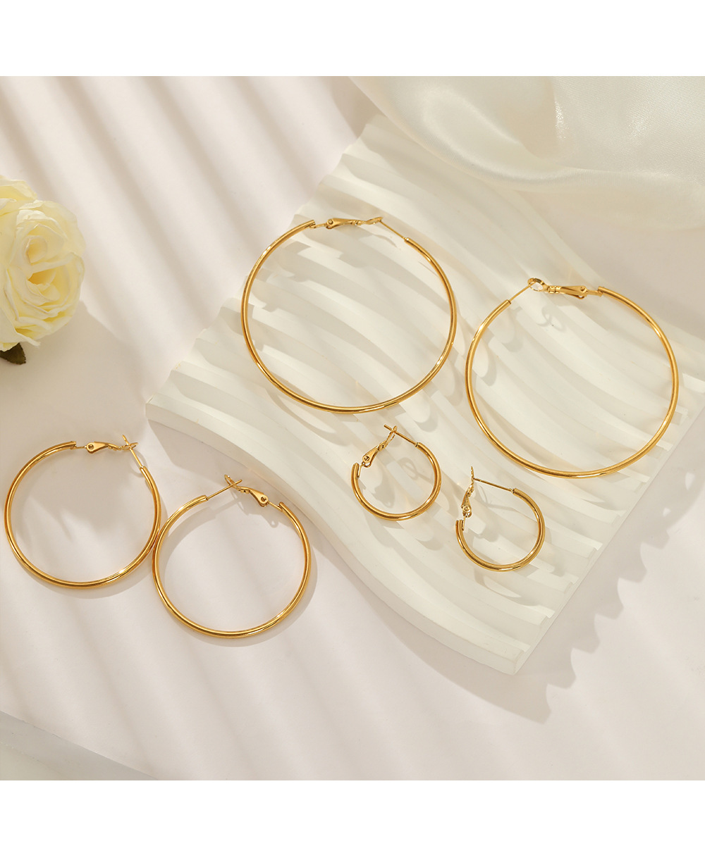 网红简约流行30/40/50/60mm不锈钢圆形耳环个性时尚18K金几何耳饰详情35