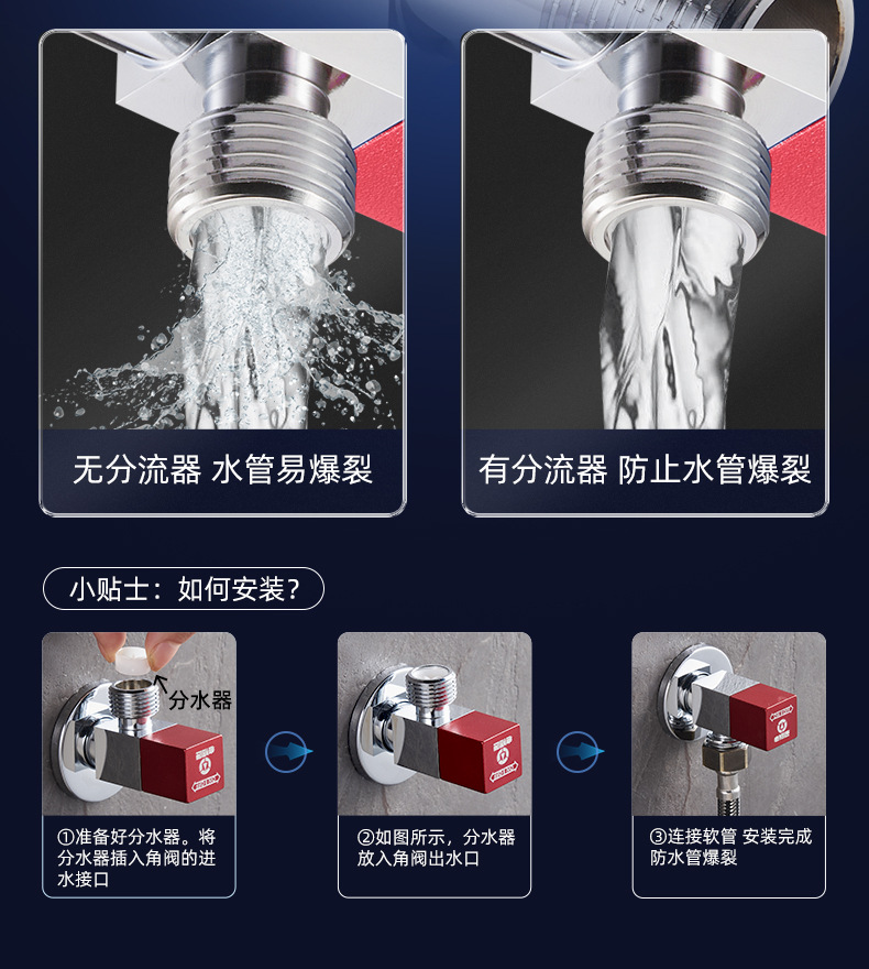 老铜匠角阀纯铜热水器马桶全铜三角阀冷热家用阀门开关角阀大流量详情14