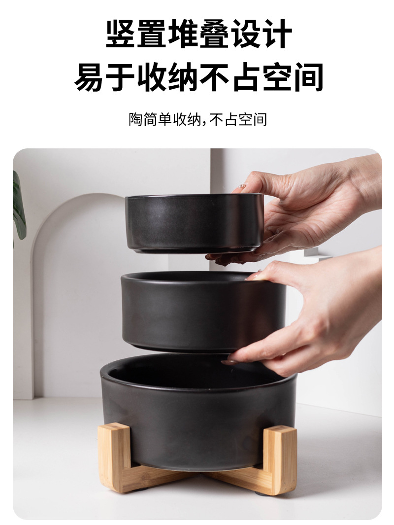 Customized black cat bowl, ceramic drinking bowl, double-bowl ceramic food bowl, dog bowl, cat wooden frame bowl, anti-knock pet bowl pic 5