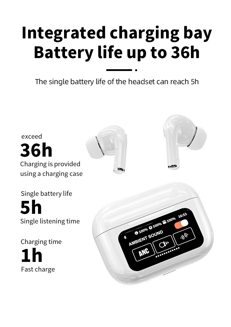 The new cross-border A9PRO Bluetooth headphones feature active noise cancellation, smart color screen and ultra-long battery life, making them true wireless Bluetooth headphones pic 3