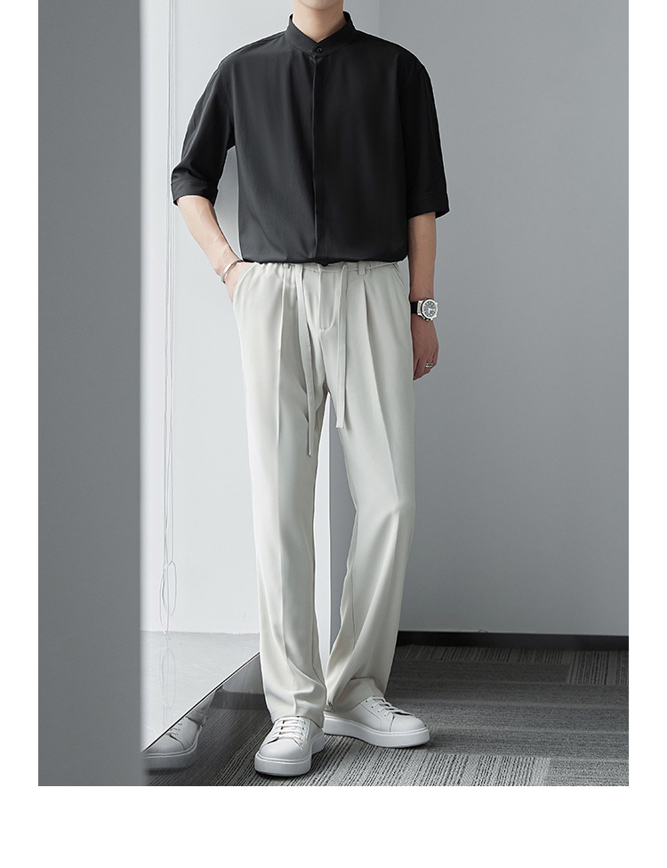 新中式立领中袖衬衫男夏季新款小众冰丝衬衣高级感垂感五分袖寸衫详情12