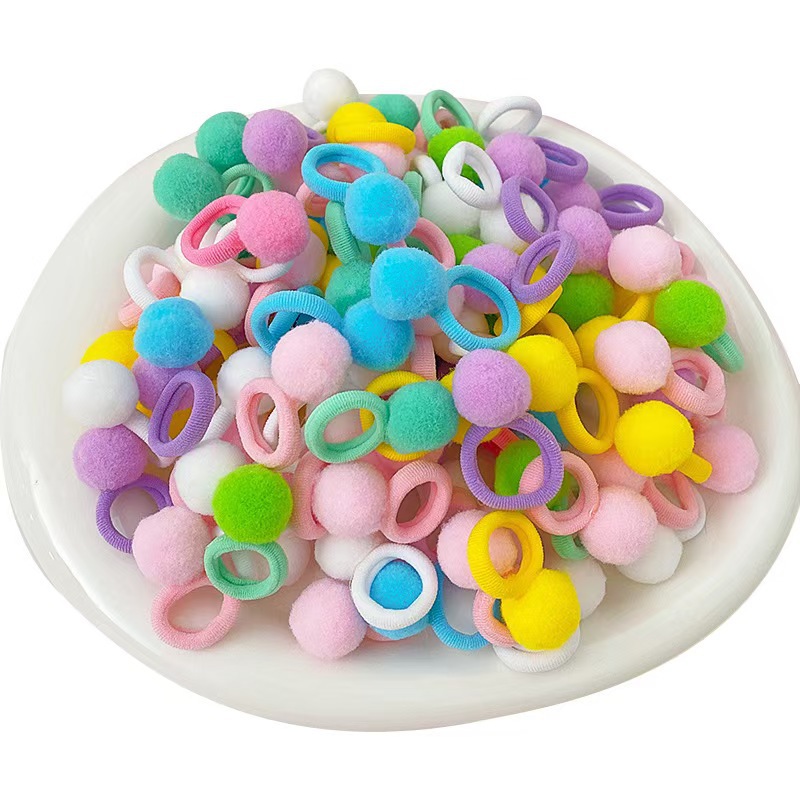 20-piece set ~ Pom-pom towel ring, candy-colored, cute, non-damaging to hair, hair tie, elastic band, versatile, sweet headwear wholesale pic 4