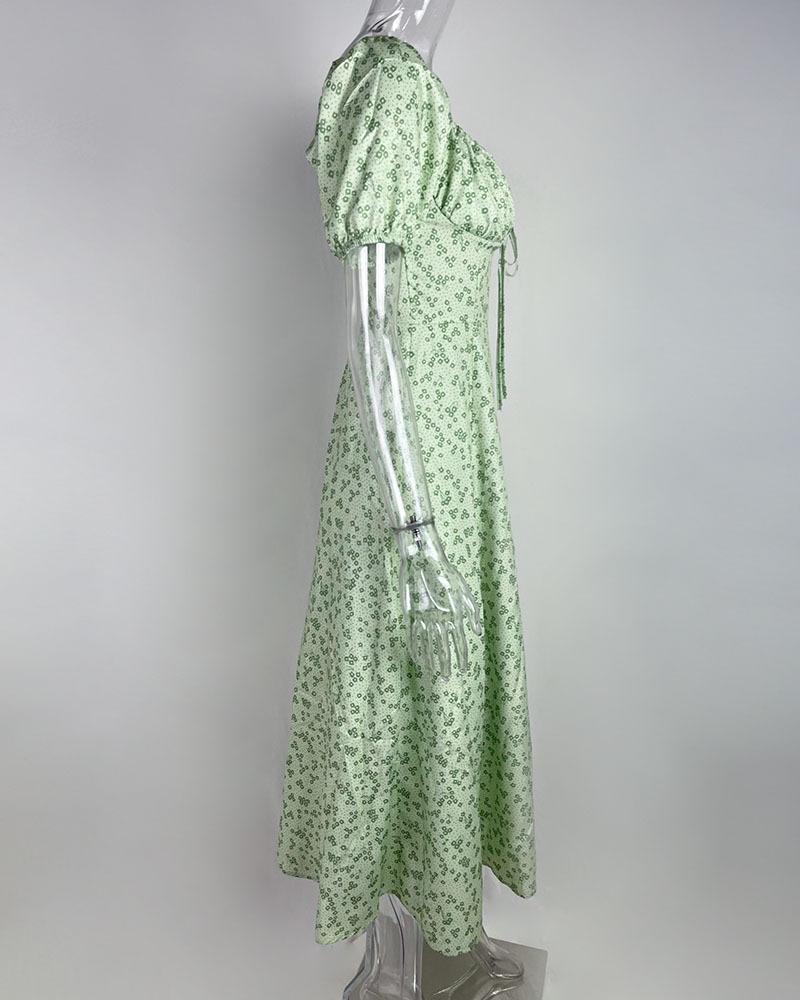 2025亚马逊独立站欧美女装新款碎花方领性感开叉大摆春季连衣裙女详情21