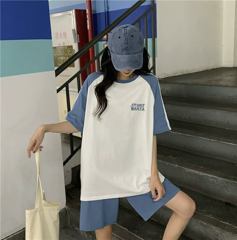 夏季跑步中考初中短袖休闲运动服套装女宽松短裤体育考试五分裤详情10