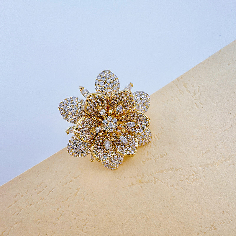 Bergamota cross border split color flor full diamond anillo mujer francés ins viento frío anillo DIY holder vacío handwear pic 11