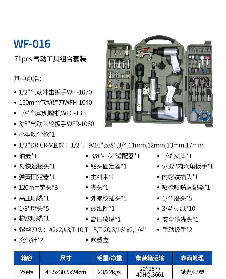 The pneumatic tool set WF-018A professional combination toolbox is durable and portable pic 29