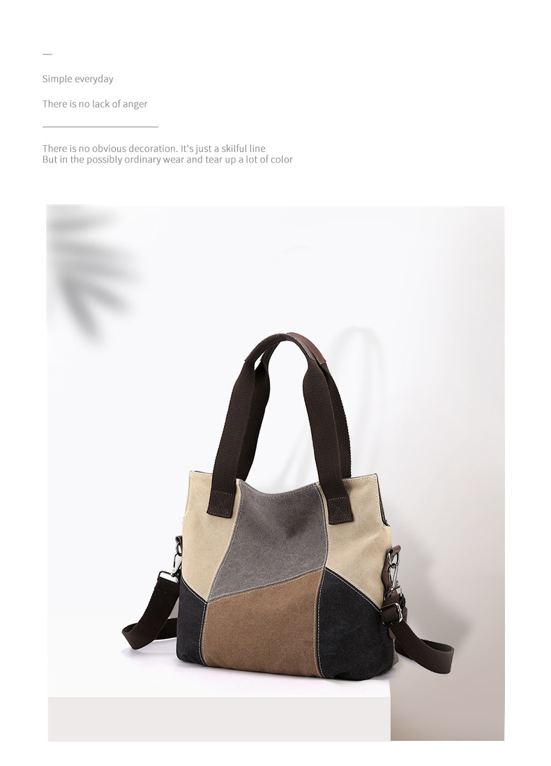 简约时尚女包撞色帆布包女大容量复古拼接单肩包潮搭手提休闲包详情4