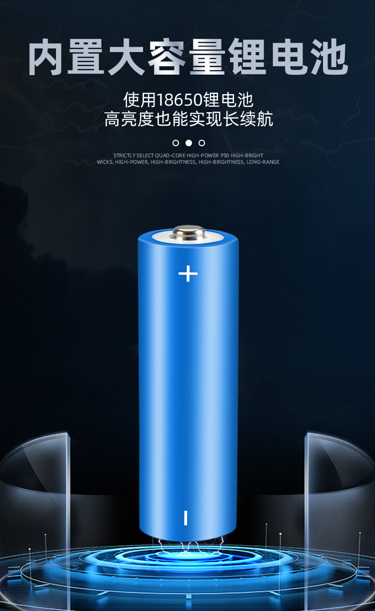 跨境新品LED红兰光白激光 Type-C充电伸缩变焦远射 强光手电筒详情16