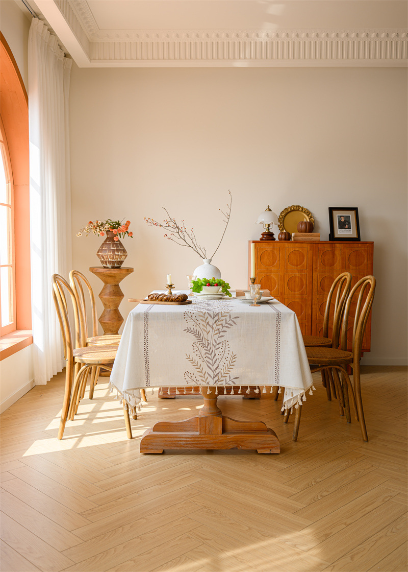 Amazon cross-border embroidered checkered flower tassel tablecloths, rectangular coffee tables, tablecloths and table coverings manufacturer embroidery pic 70