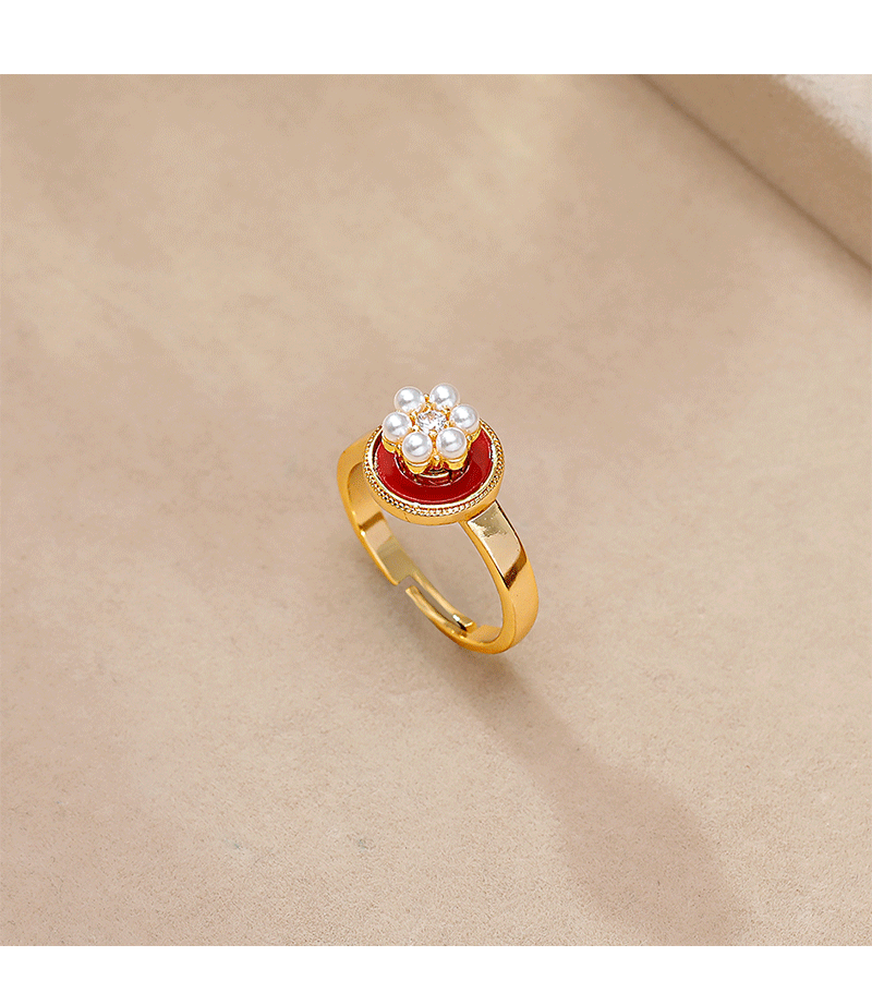 Hyacinth red oil-dripping pearl ring for women, a niche design with a high-end feel, is a fashionable and skin-whitening ring for the New Year 2026 pic 5