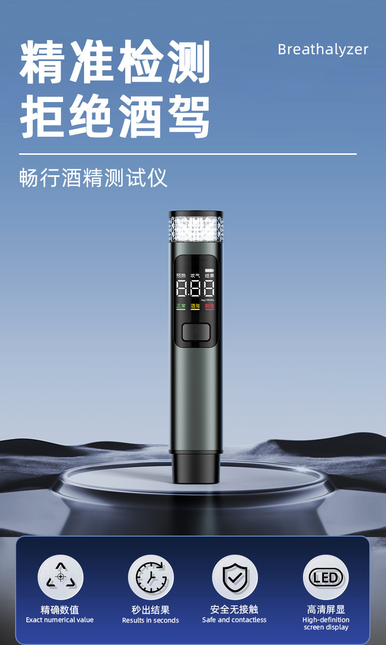 汽车酒精测试仪高精度数显吹气式酒驾测量器车载多功能应急破窗器详情4