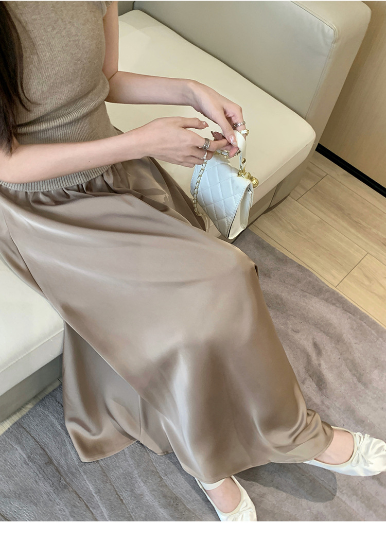 French acetate satin half skirt for women 2024 Spring/Summer pleated long skirt with elastic and tight waist, A-line large swing umbrella skirt pic 23
