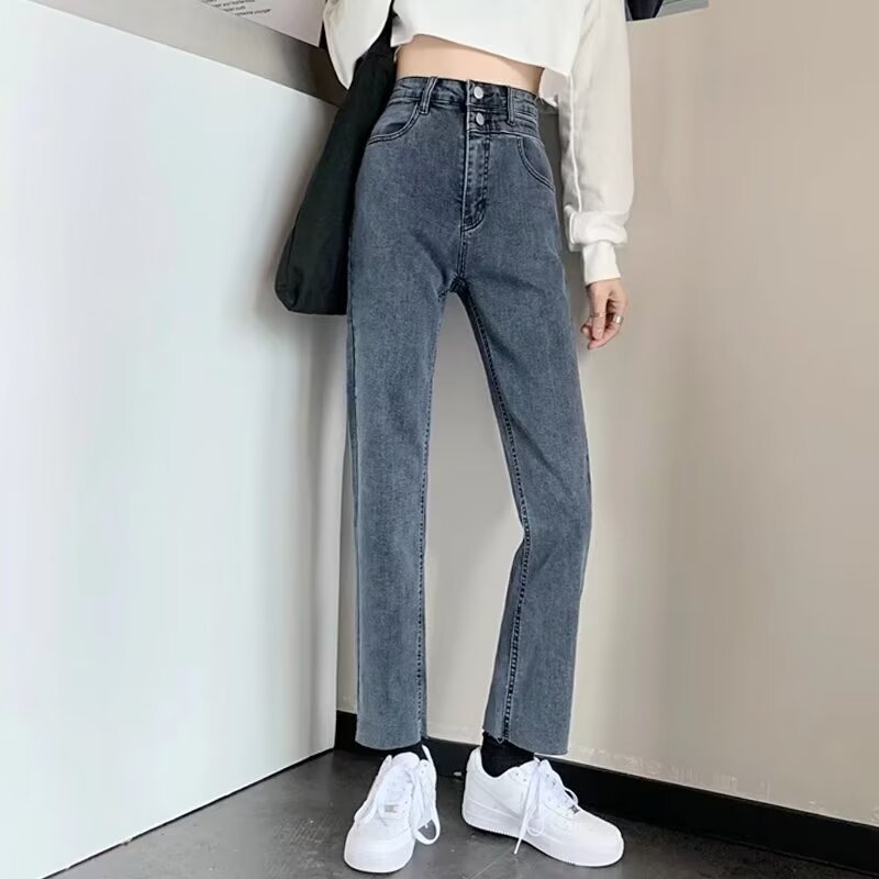直筒牛仔裤女修身韩版2023春秋新款高腰烟管裤百搭显瘦九分裤子潮详情7