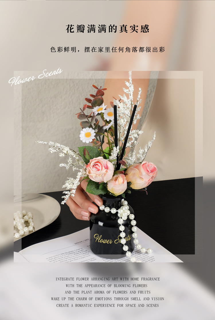 Simulated rose and Daisy bouquets, flameless aromatherapy ornaments, aromatherapy home living room and bedroom atmosphere floral art ornaments pic 2