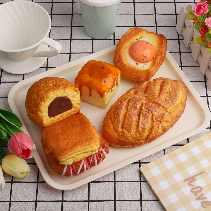 PU湿软慢回弹仿真食物酥皮煎蛋肉夹馍面包可颂吐司香甜软减压详情8