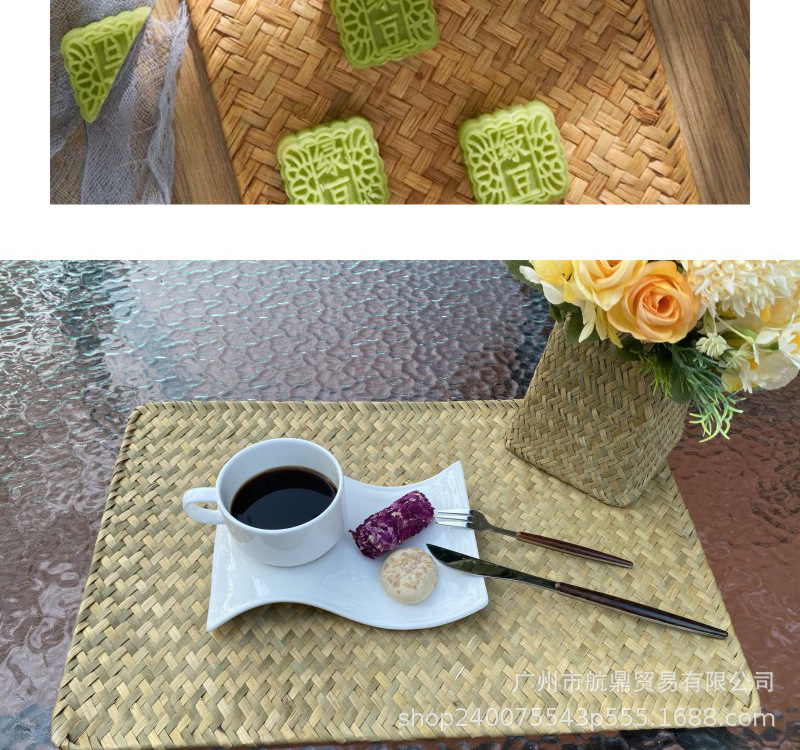 大号藤草编织餐垫茶盘垫复古中式方形装饰田园风隔热垫拍照道具详情8