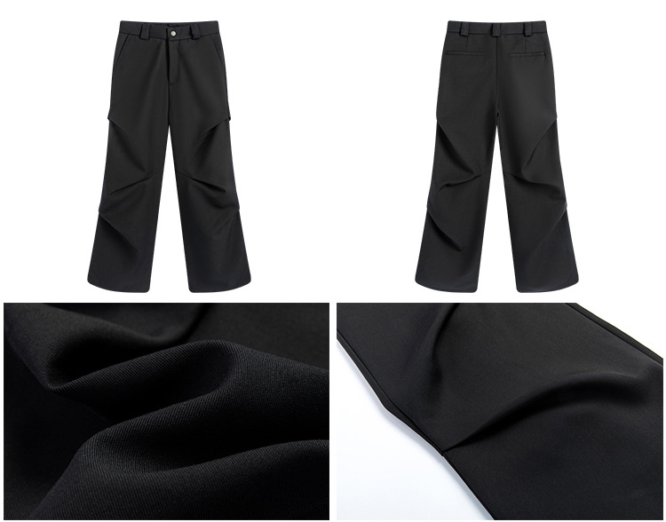 2023 new style cleanfit dress pants with a niche design, pleated, loose, casual, wide-leg, slightly flared floor-length pants for men pic 2