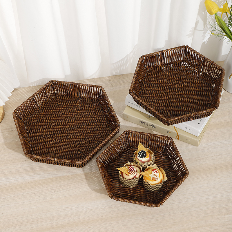 Japanese-style tray, rattan-like woven basket, bread and pastry plate, fruit plate, coffee table, dried fruit, candy and snack storage basket pic 1