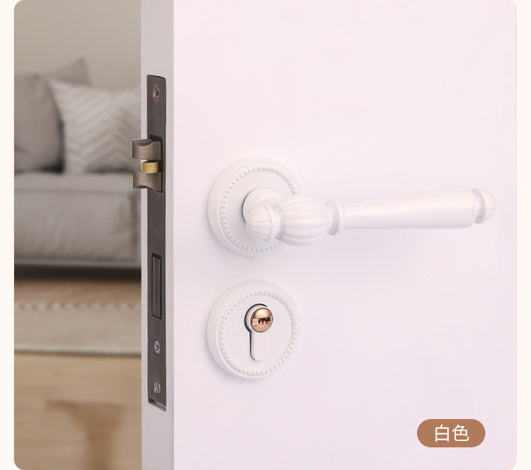 French light luxury retro bedroom door lock, golden indoor magnetic silent lock, wooden door, room door handle, split lock pic 10