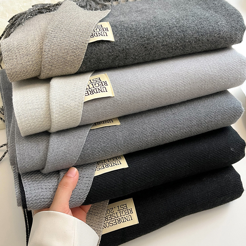 跨境双面仿羊绒围巾女冬季保暖情侣高级感中长款围脖纯色百搭披肩详情11