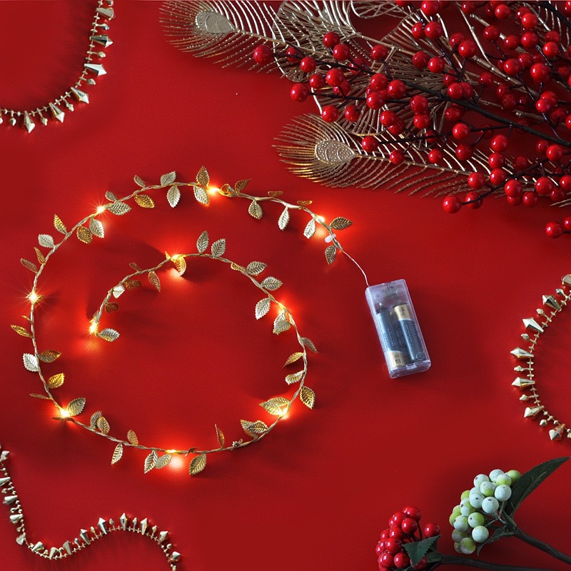 Cross-border new product LED simulation gold leaf light string, Christmas decoration, green vine luminous green leaf string light, colorful light pic 6