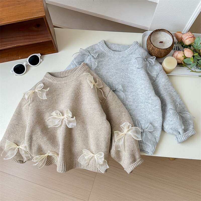 Estrella infantil redondo coreano suéter para niños primavera/otoño nuevo zoeong niña versión coreana moda niños arco jersey pic 16