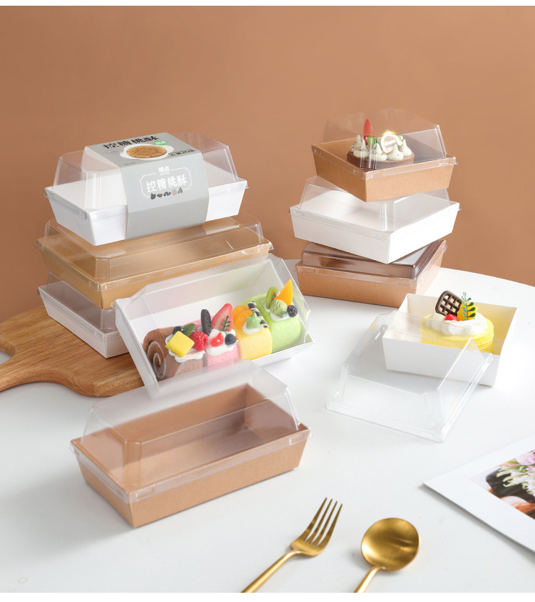 Cross-border rectangular cake box, meat floss small shell packaging box, snow beauty transparent paper-plastic box, sandwich dessert box pic 10